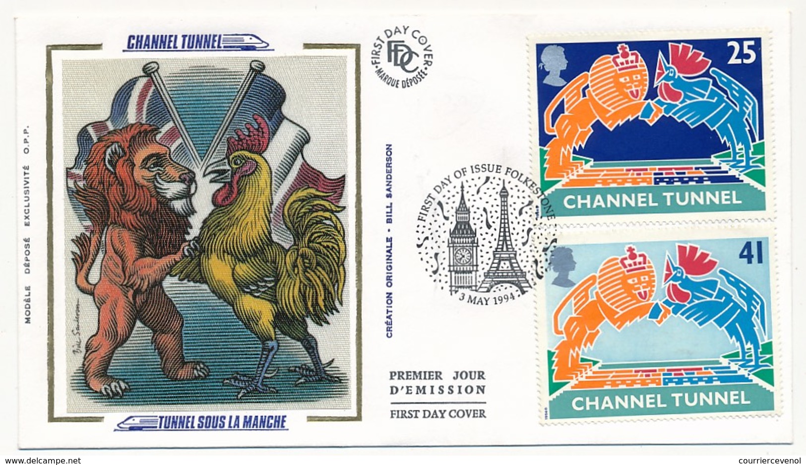 GRANDE BRETAGNE - 2 Enveloppes FDC Soie - Channel Tunnel (Tunnel Sous L Manche) - Folkestone - 3 Mai 1994 - 1991-00 Ediciones Decimales