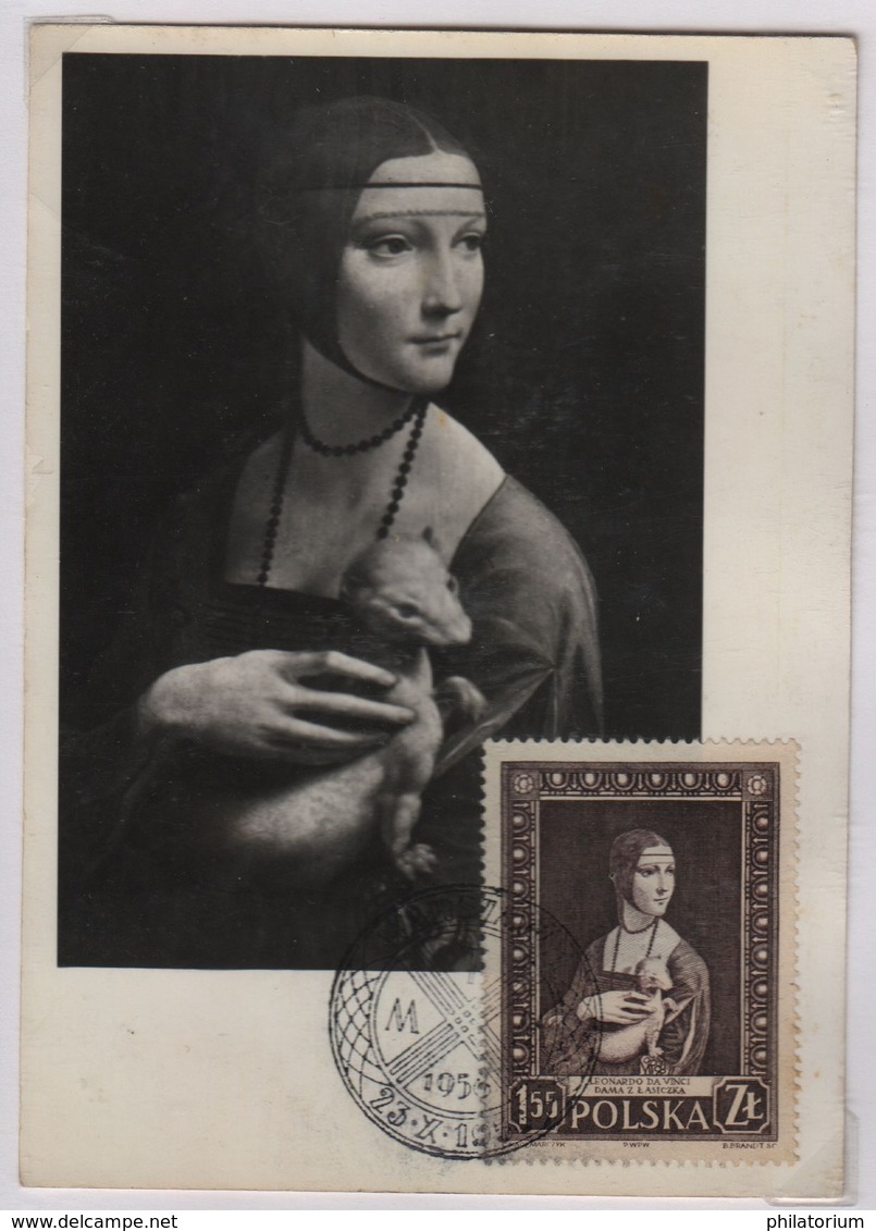 Léonard De Vinci, La Dame à L'hermine, Carte Maximum, Pologne 23 10 1956 - Altri & Non Classificati