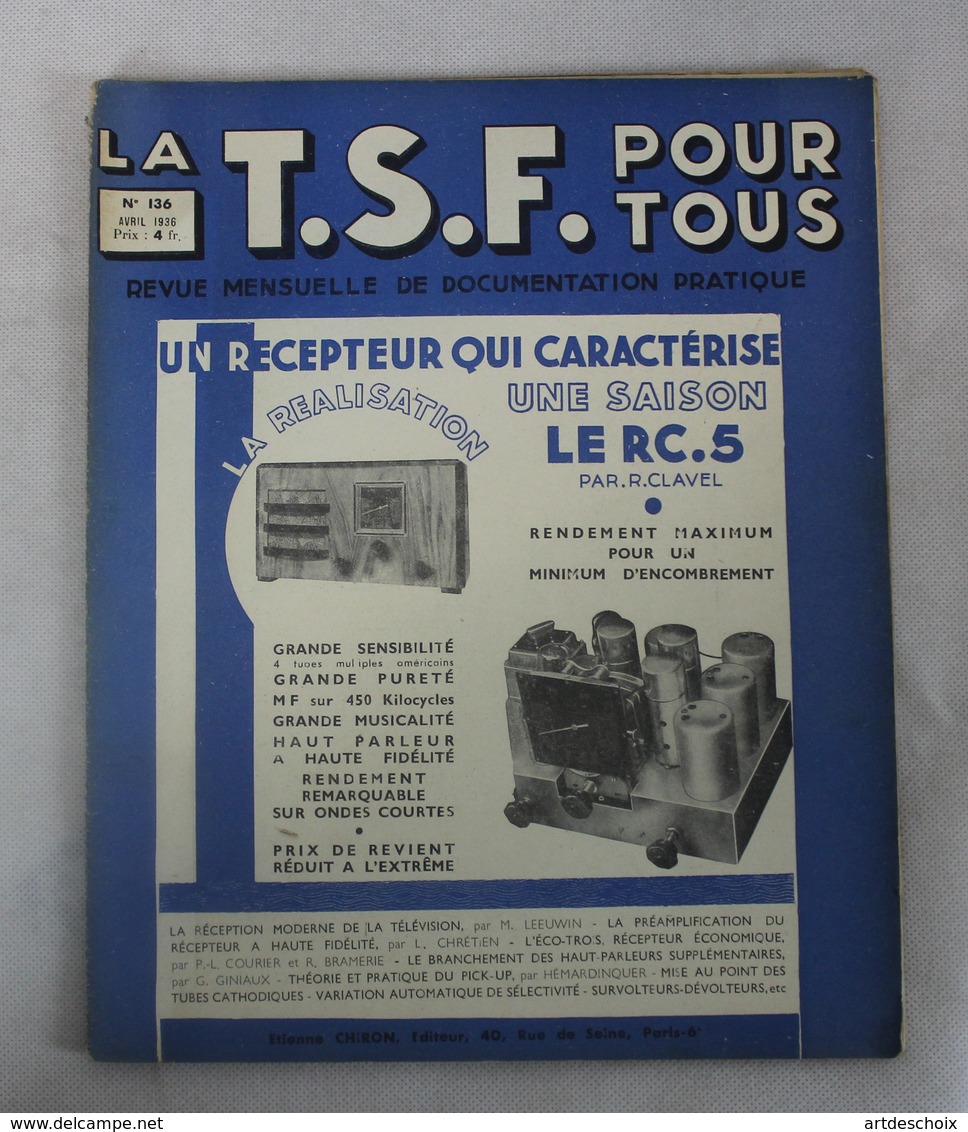 Revue-Magazine-LA-TSF-POUR-TOUS-N-136-Avril -1936-Le RC.5 - 1900 - 1949