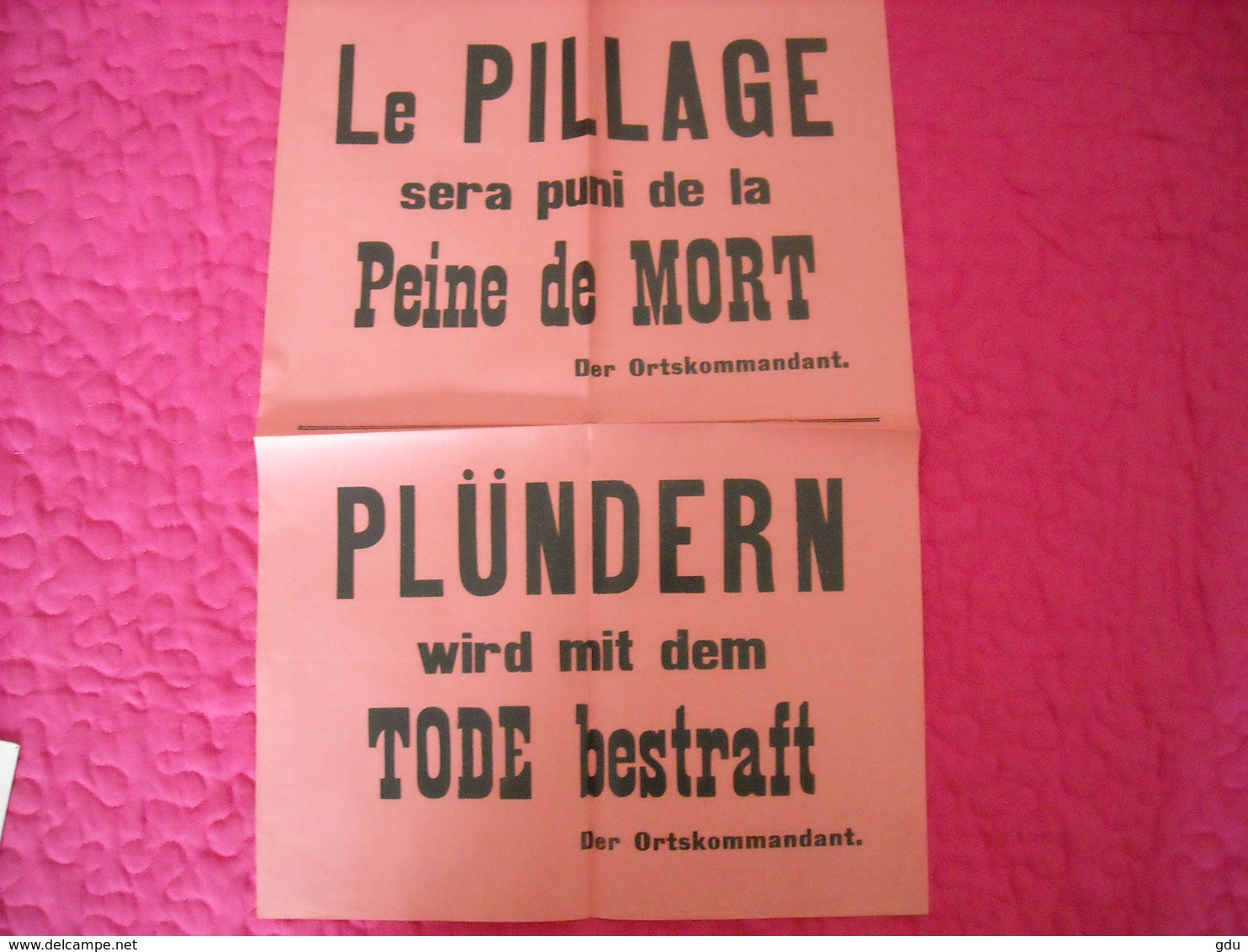 Affiche Authentique De L'ortskommandant  (peine De Mort Pour Pillage ) - 1939-45