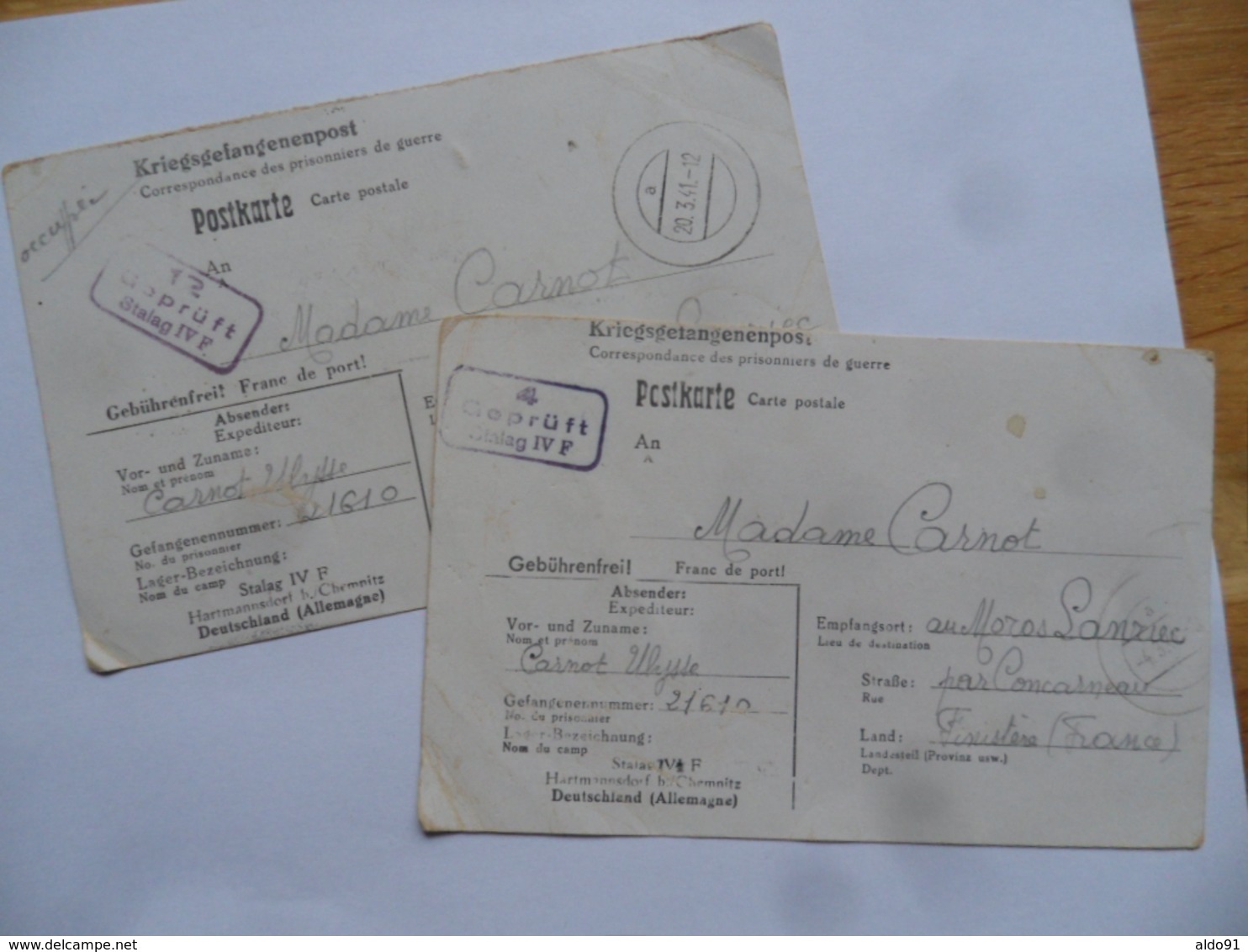 (Militaria - Période 1941...) - Lot De 2 Cartes Postales De Prisonnier De Guerre - Stalag IV F........voir Scans - Other & Unclassified
