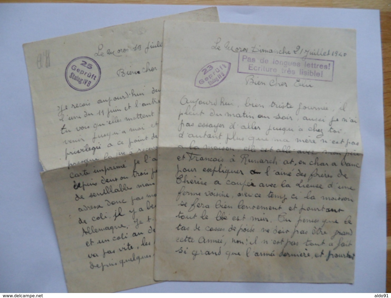 (Militaria - Période 1940..) - Lot De 2 Courriers (lettres) De Prisonnier De Guerre - Stalag IV B........voir Scans - Other & Unclassified