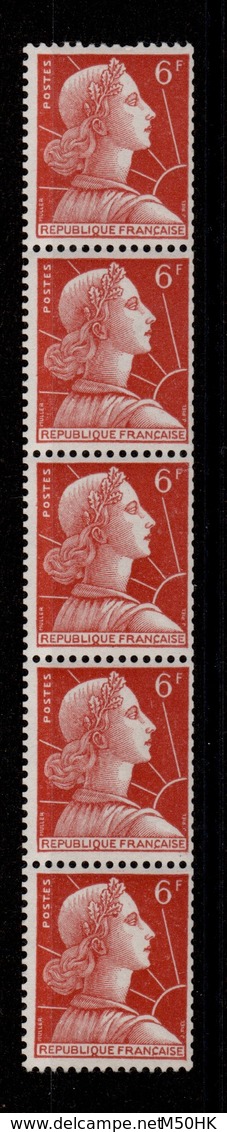 YV 1009A N** Bande De 5 De Roulette Marianne De Muller Cote 16 Euros - Unused Stamps