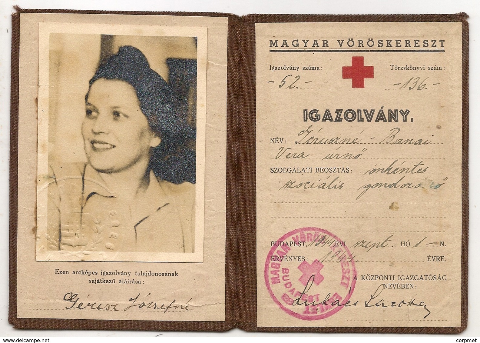 WW2 - Rare RED CROSS 1944 MEMBER DOCUMENT For HUNGARY RED CROSS On Occupied Hungary - Historische Dokumente
