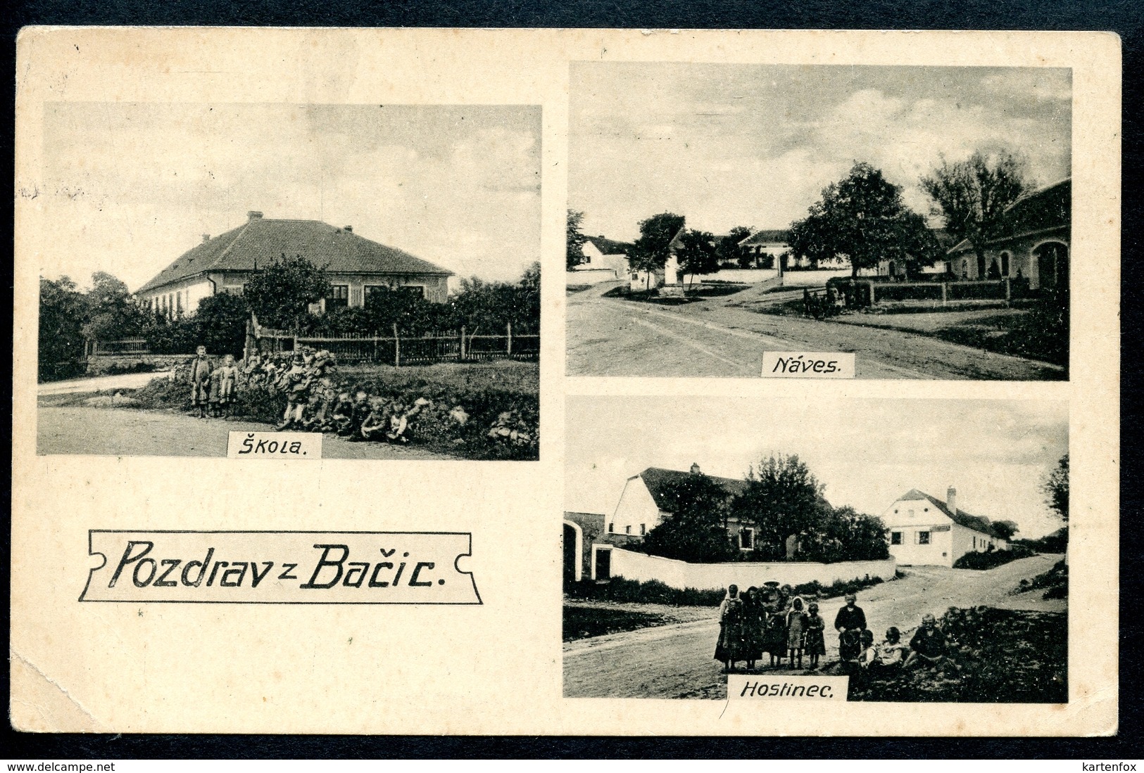 AK Bacice, 1931, Pozdrav Z Bacic, Skola, Naves, Hostines, Kraj Vysočina, Třebíč - Tschechische Republik