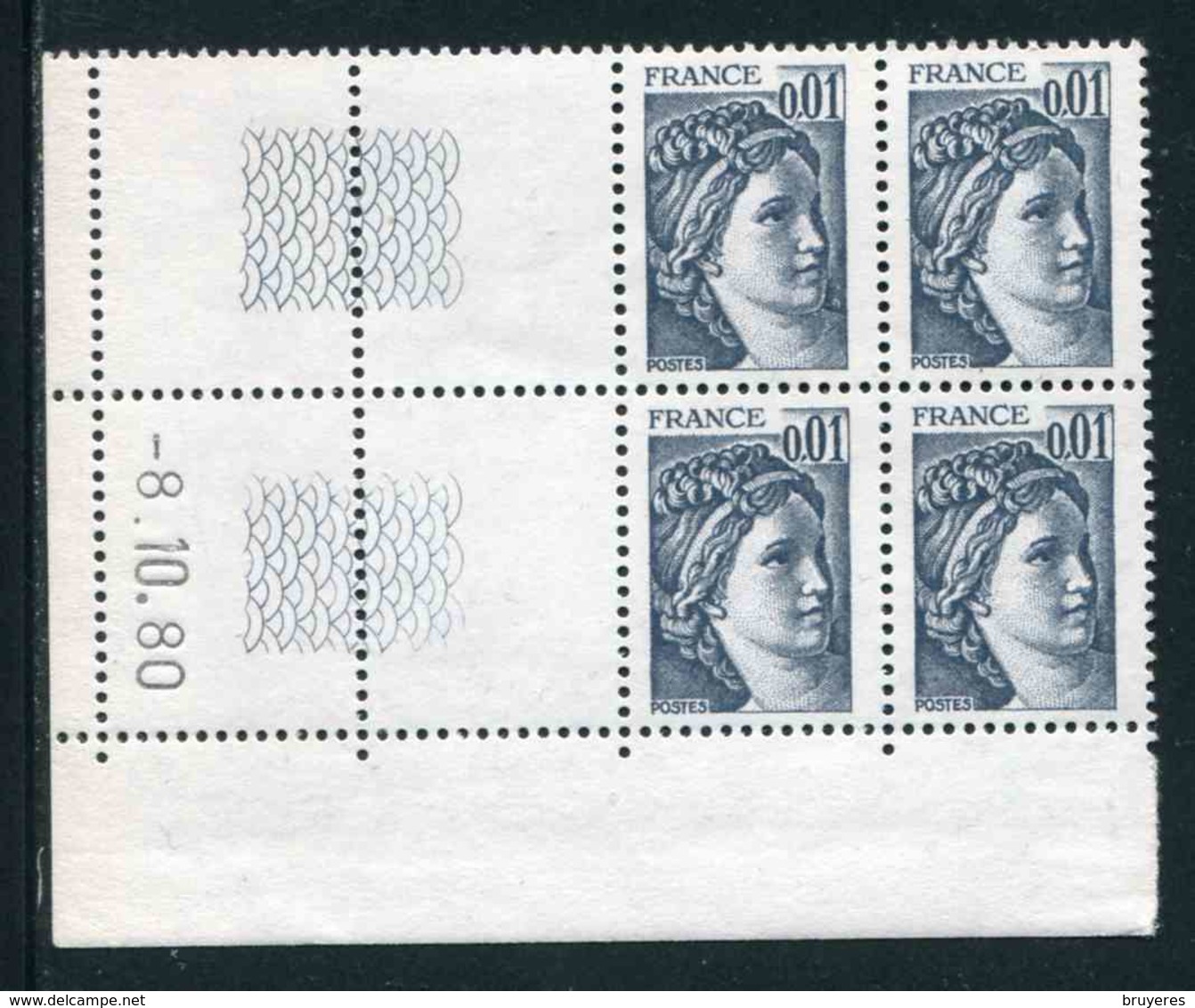 Bloc De 4 Timbres** De 1977-78 Gommés "0,01- Type SABINE" Avec Date 08. 10. 80 - 1970-1979