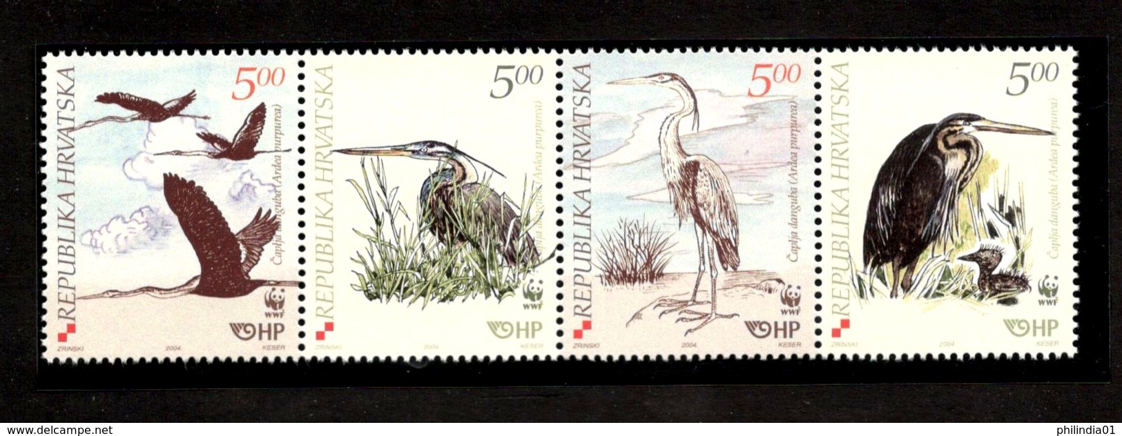 Croatia 2004 WWF Purple Heron Birds Wildlife Animals Fauna Sc 545 MNH # 338 - Unused Stamps