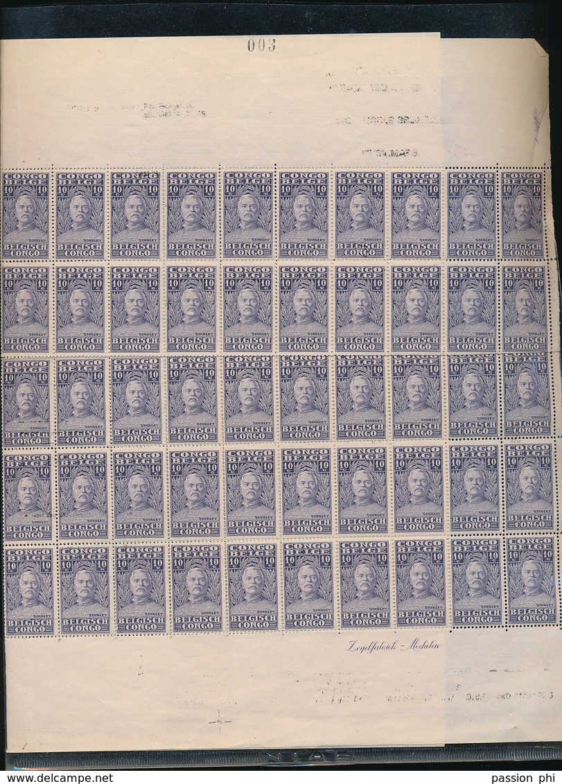 BELGIAN CONGO STANLEY COB 136 LARGE FRAGMENT OF SHEET  (TWO COLUMNS MISSING) MNH - Ungebraucht