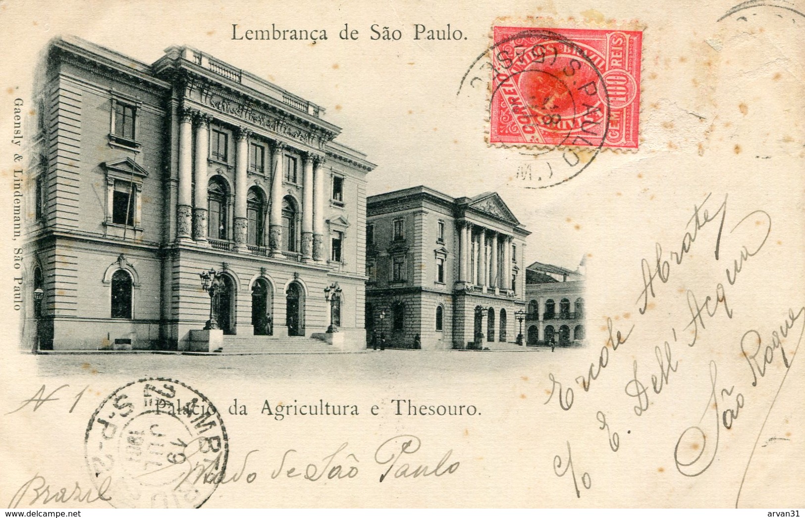 LEMBRANCA De SAO PAULO - PALACIO Da AGRICULTURA E THESOURO - CARTAO POSTAL PRECURSOR  - (CARTE POSTALE PRECURSEUR) - - São Paulo