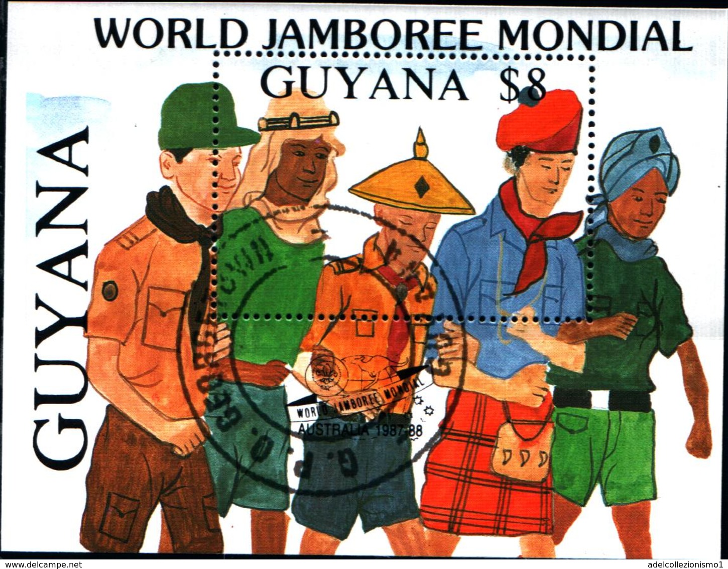 6424b) Guyana 1989 Scouts Jamboree Australia Scouting Costumes Kangaroo  -SERIE  -USATA - Guiana (1966-...)