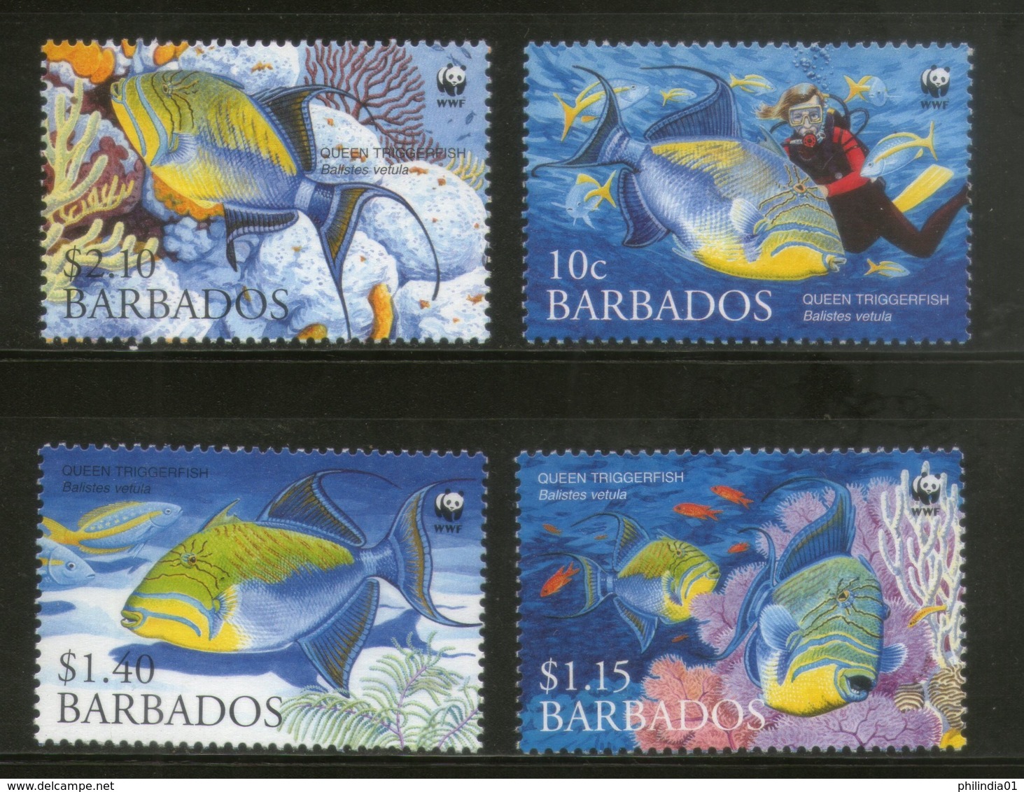 Barbados 2006 WWF Queen Trigger Fish Marine Life Animals Sc 1102-05 MNH # 379 - Nuevos