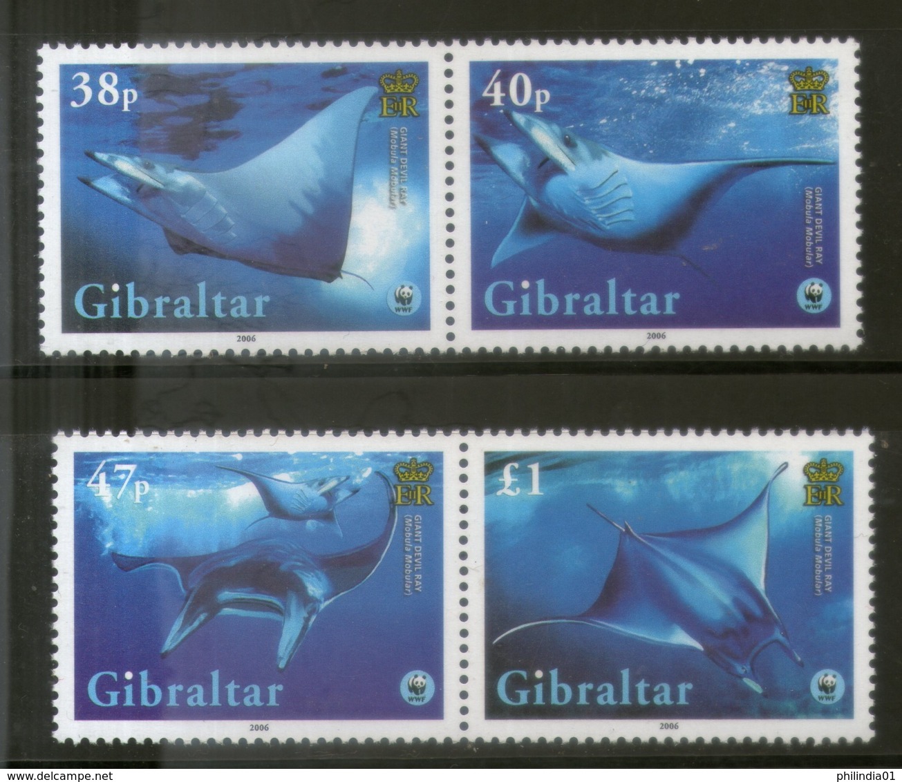 Gibraltar 2006 WWF Giant Devil Ray Fish Marine Life Animal Sc 1037 MNH # 380 - Unused Stamps