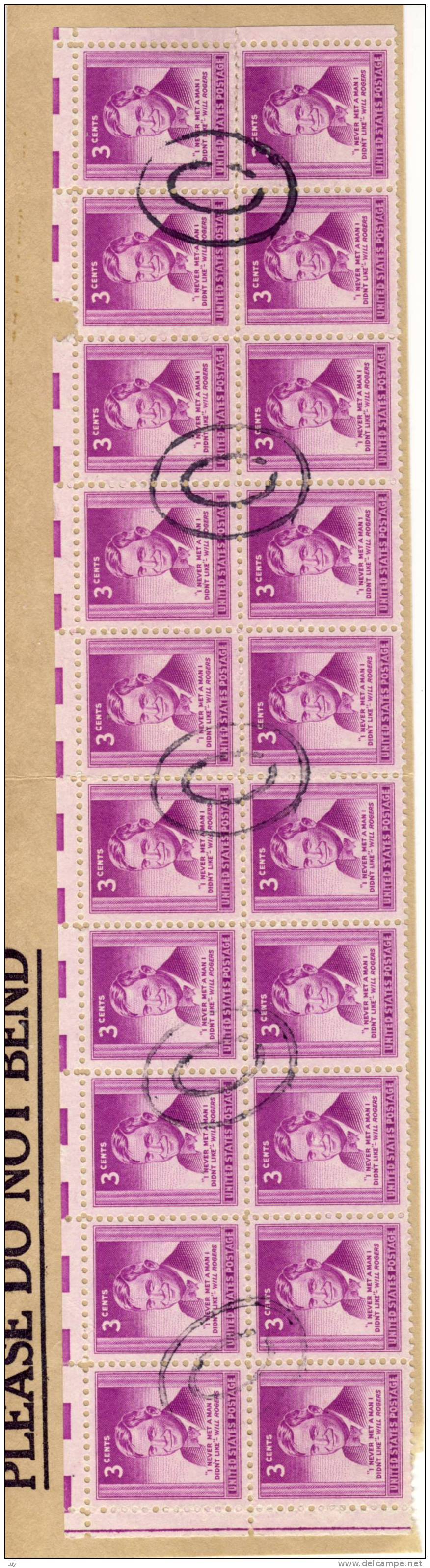 United States -scott N° 975 - Will Rogers - Used Stamp On Piece - Stripe Of 20 - Strips & Multiples