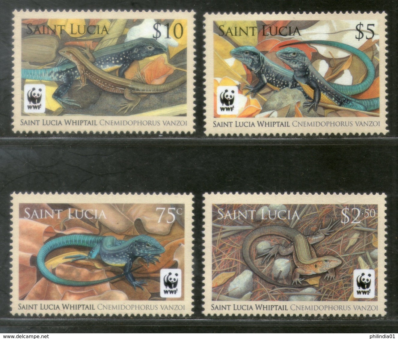 St. Lucia 2008 WWF Whiptail Lizard Reptiles Wildlife Animal Sc 1251-54 MNH # 427 - Unused Stamps