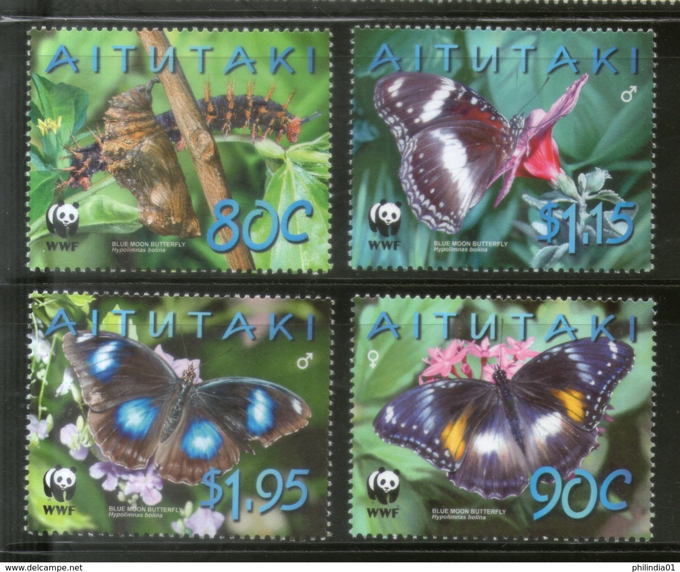 Aitutaki 2008 WWF Blue Moon Butterflies Insect Wild Life Animal Sc 539-2 MNH 429 - Unused Stamps