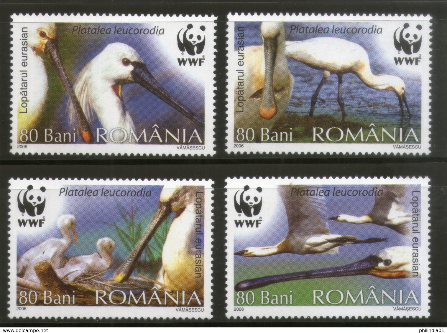 Romania 2006 WWF Eurasian Spoonbill Birds Wildlife Animals Sc 4887-90 MNH #389 - Unused Stamps