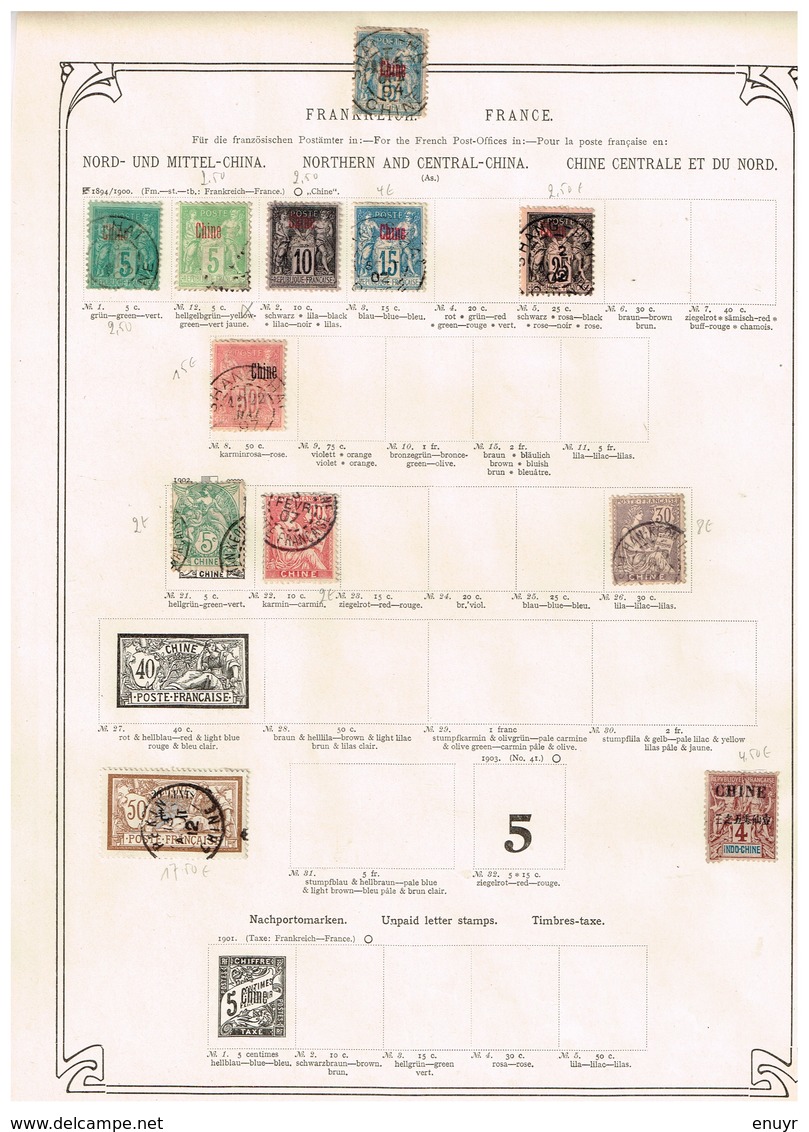France - Bureaux En Chine - Ancienne Collection Sur Feuilles D'époque; - Collections (sans Albums)