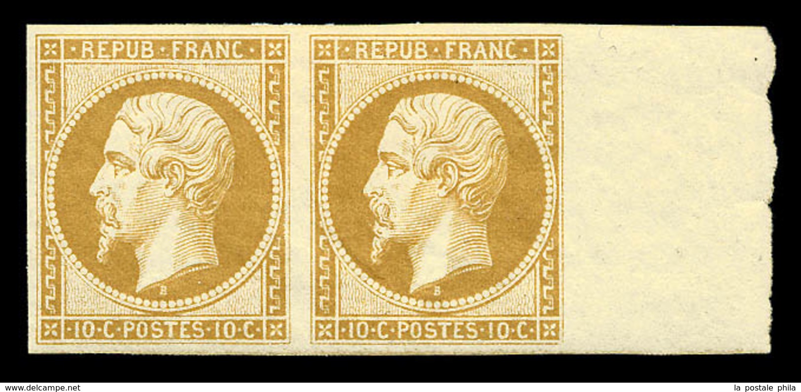 N°9e, 10c Bistre, Impression De 1862 En Paire, Bord De Feuille Latéral, Très Jolie Pièce, SUP (certificat)   Qualité: * - 1852 Louis-Napoléon