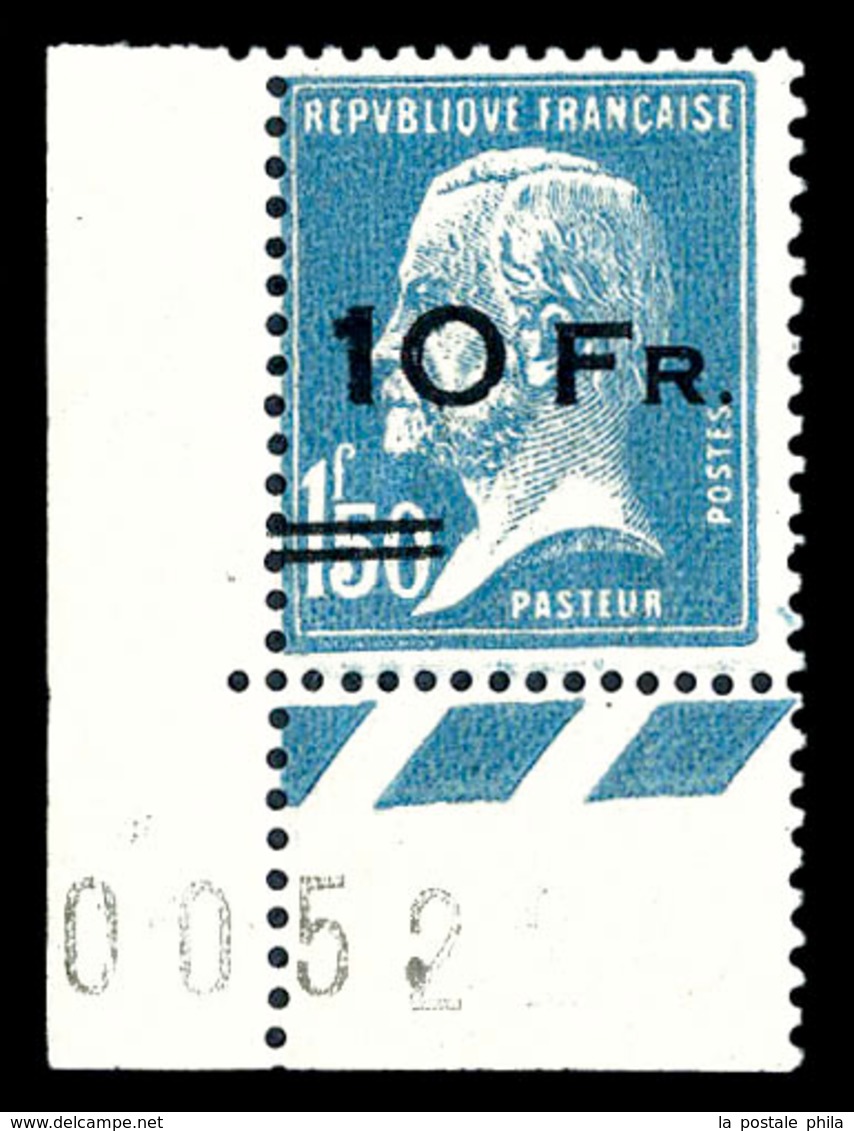 N°4, Pasteur Surchargé à Bord Du Paquebot 'ILE DE FRANCE' 10F Sur 1,50F Bleu Coin De Feuille Numéroté, Exceptionnelle Fr - 1927-1959 Mint/hinged