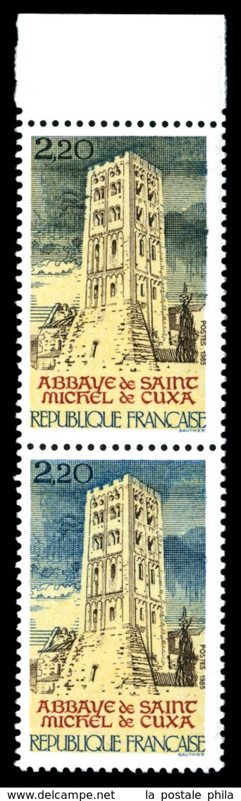 N°2351, St Michel De Cuxa, Couleur Noire Au Lieu De Bleu (ciel Noir) Tenant à Normal En Paire Bdf. SUP (signé Brun/certi - Unused Stamps