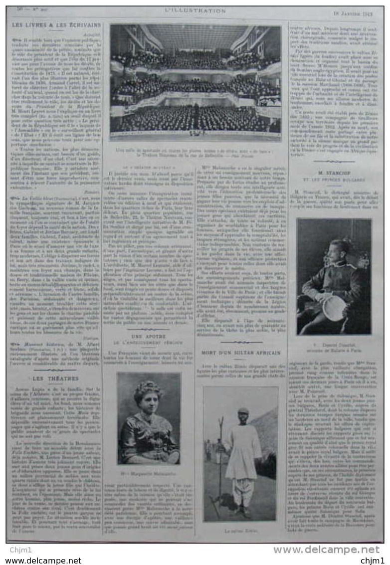 Le Sultan Zémio - Mme Marguerite Malmanche - Dimitri Stanciof, Ministre De Bulgarie à Paris - Page Original 1913 - Historische Dokumente