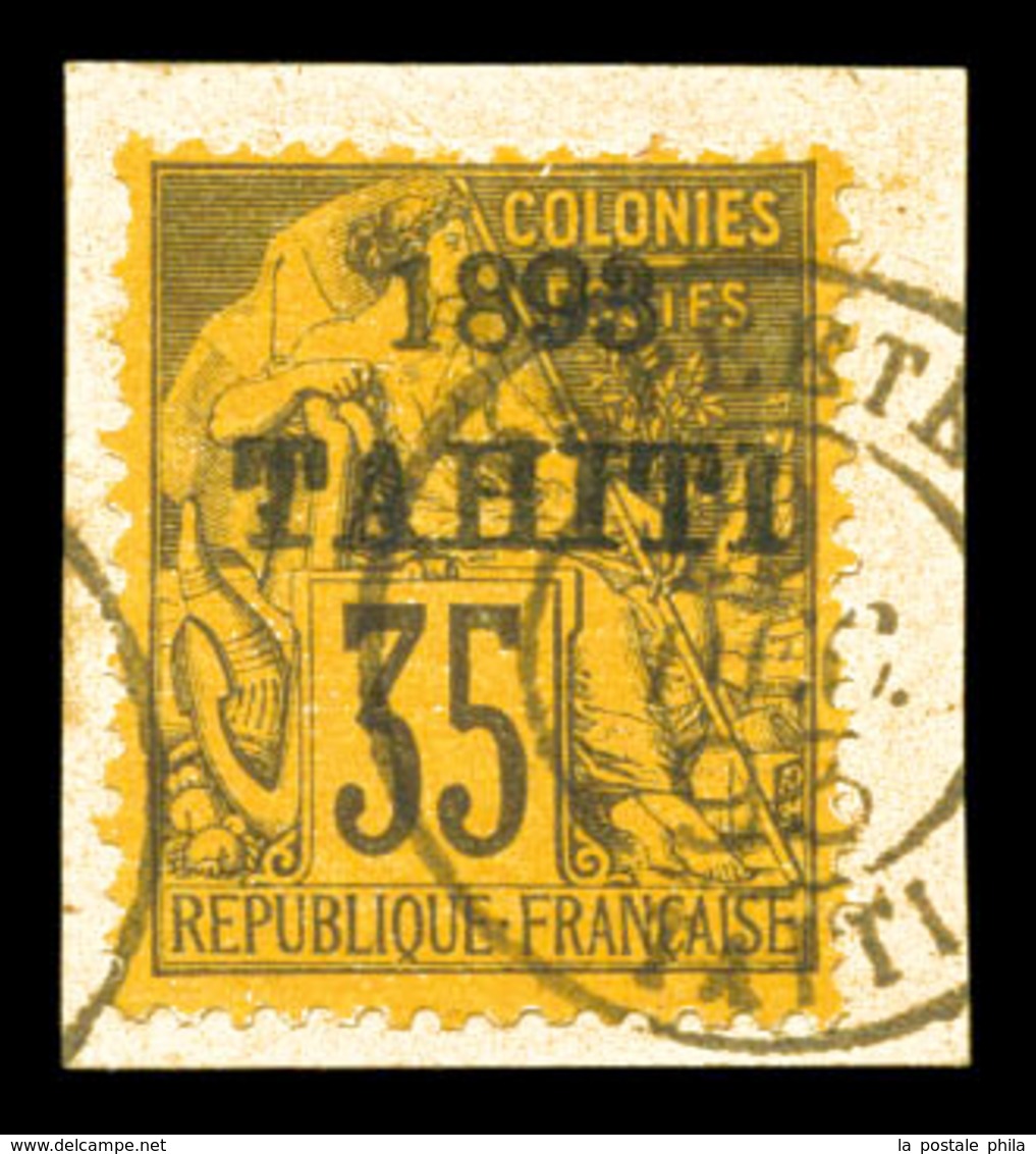 N°28, 35c Violet-noir Sur Jaune Surchargé '1893 Tahiti' Sur Son Support. SUP. R. (signé Bernichon/Calves/certificat)  Qu - Oblitérés