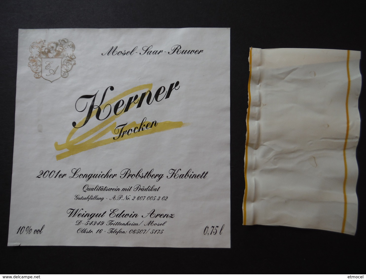 Mosel Saar Ruwer Kerner Longuicher Probstberg Kabinett 2001 - Weingut Edvin Arenz Trittenheim - Deutschland - Altri & Non Classificati