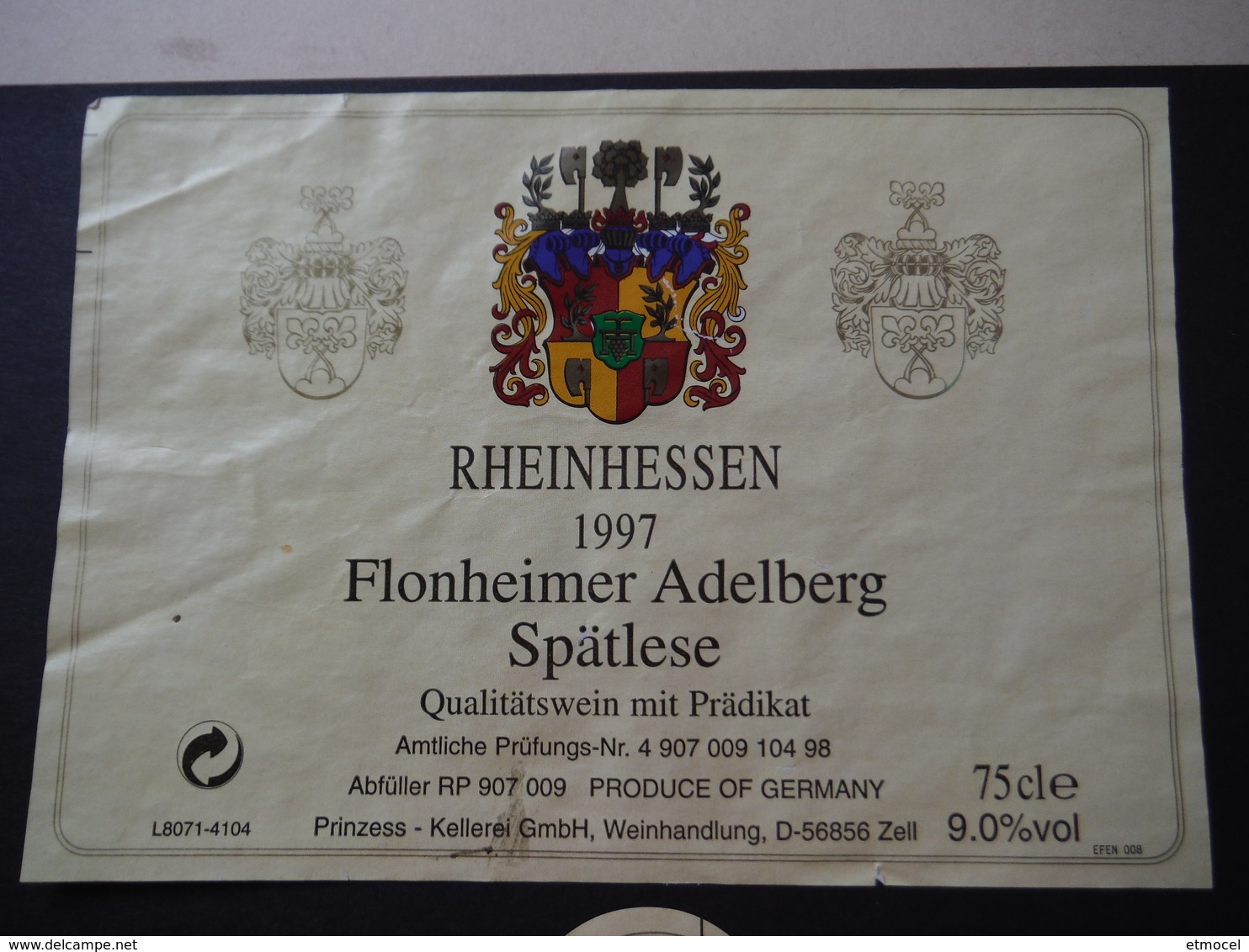 Rheinhessen Flonheimer Adelberg Spätlese 1997 - Prinzess Kellerei Zell - Deutschland - Other & Unclassified