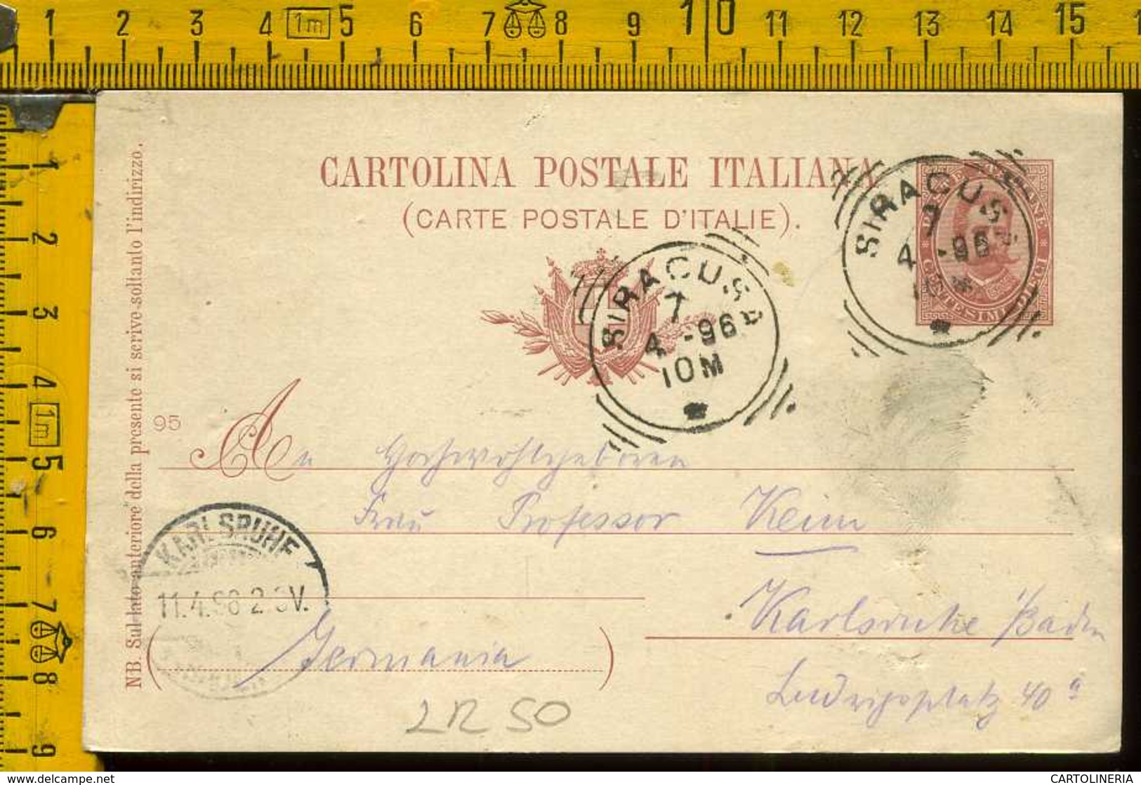 Regno Cartolina Intero Postale Siracusa Per L' Estero Germania - Storia Postale