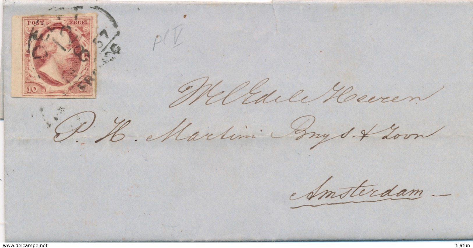 Nederland - 1857 - 10 Cent Willem III, 1e Emissie Op Vouwbrief Van HRF Delft Naar Amsterdam - Storia Postale