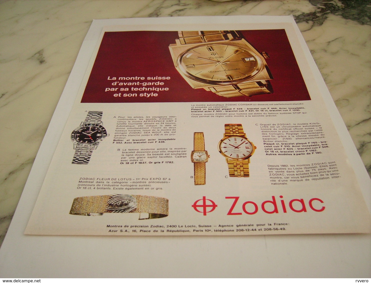 ANCIENNE PUBLICITE  MONTRE SUISSE ZODIAC 1967 - Andere & Zonder Classificatie