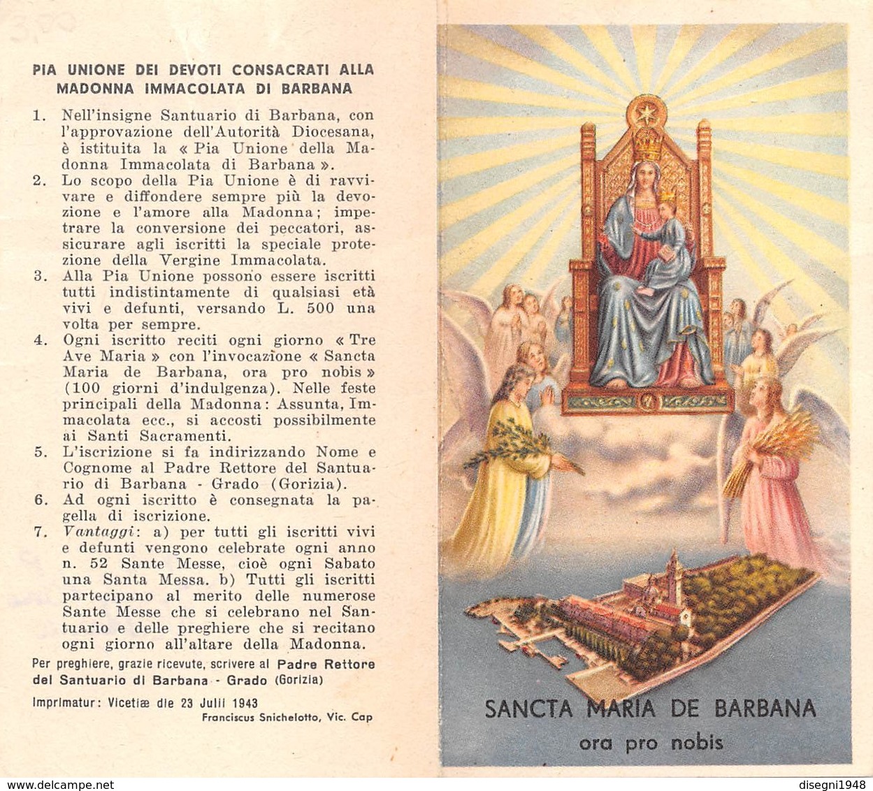 08432 "SANCTA MARIA DE BARBANA - ORA PRO NOBIS - GRADO (GO)" IMM. REL. ORIG. - Andachtsbilder