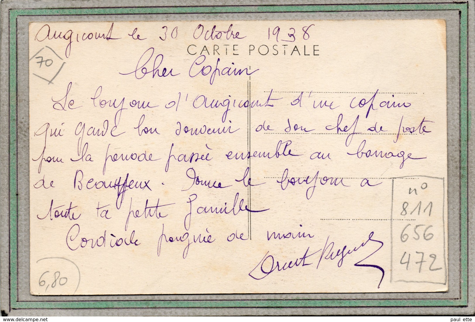 CPA - AUGICOURT (70) - Aspect De L'entrée Du Bourg Par La Route De Combeaufontaine En 1938 - Autres & Non Classés