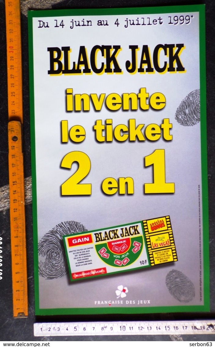 FDJ - F.D.J. Fdj ANNÉE 1999 FRANÇAISE DES JEUX PUBLICITÉ 2 VOLETS 20X35cm BLACK JACK POUR DÉTAILLANTS - SITE Serbon63 - Advertising