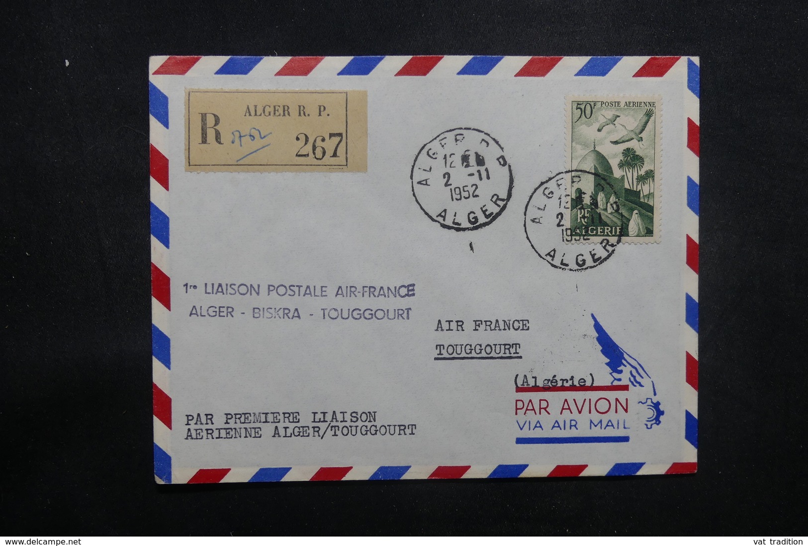 ALGÉRIE - Enveloppe 1er Vol Alger / Biskra / Toggourt En 1952, Affranchissement Plaisant - L 37505 - Covers & Documents