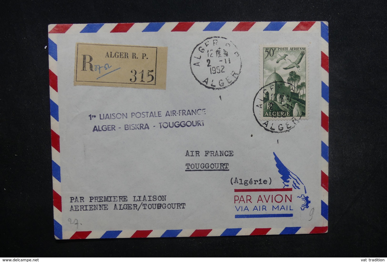 ALGÉRIE - Enveloppe 1er Vol Alger / Biskra / Toggourt En 1952, Affranchissement Plaisant - L 37507 - Covers & Documents