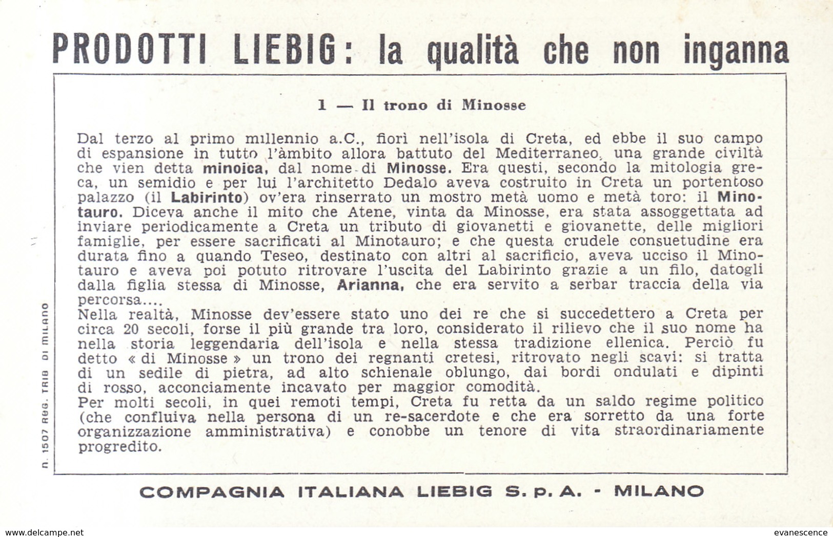 CHROMOS LIEBIG / ITALIE LOT DE 6  CIVILTRA MINOICA ET  ANIMALI   °°°°°  ////   REF.  AOUT 19 LOT 1 - Liebig