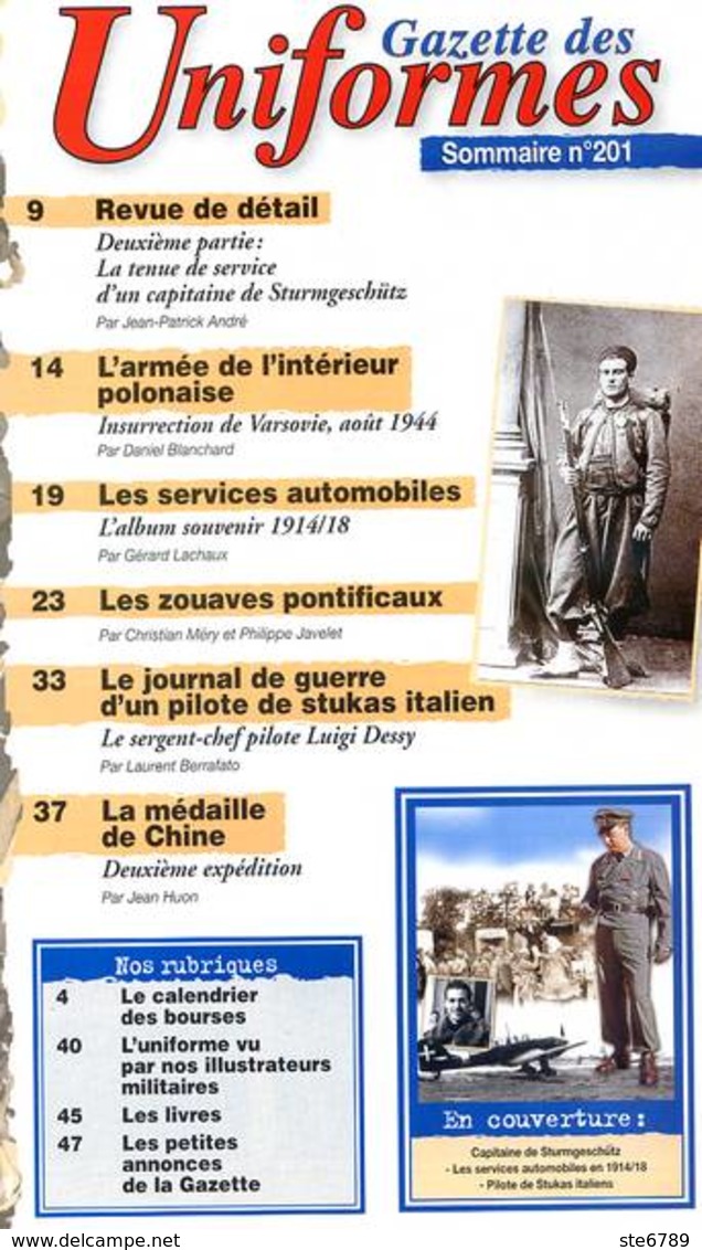 GAZETTE DES UNIFORMES 201 2002 Militaria Sturmgeschutz , Services Automobiles 1914 , Armee Polonaise 1944 - Francese