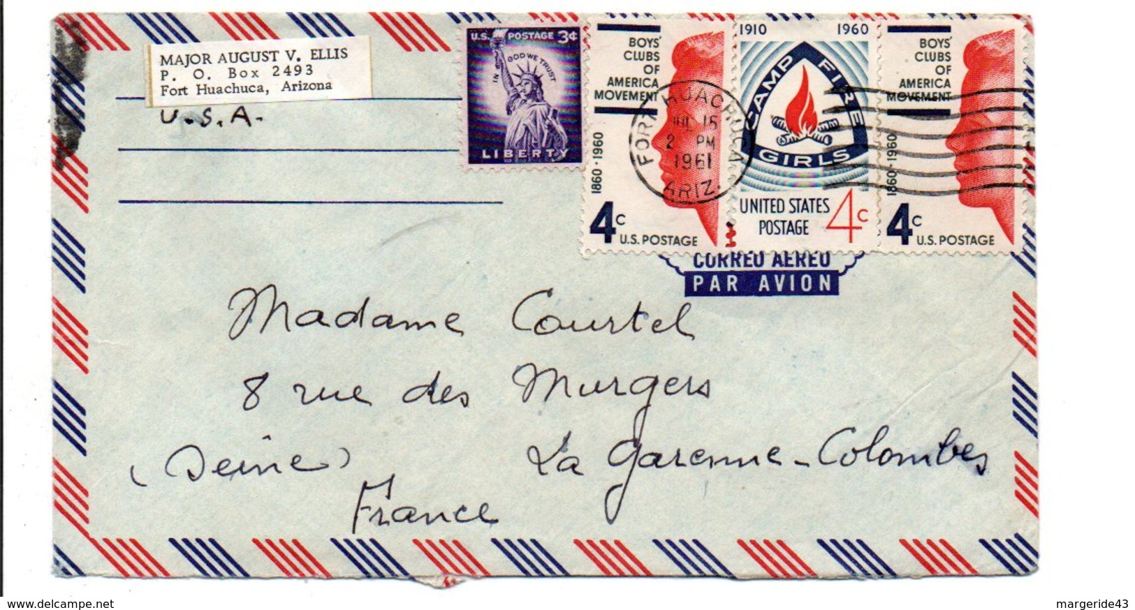 USA LETTRE POUR LA FRANCE 1961 - Otros & Sin Clasificación