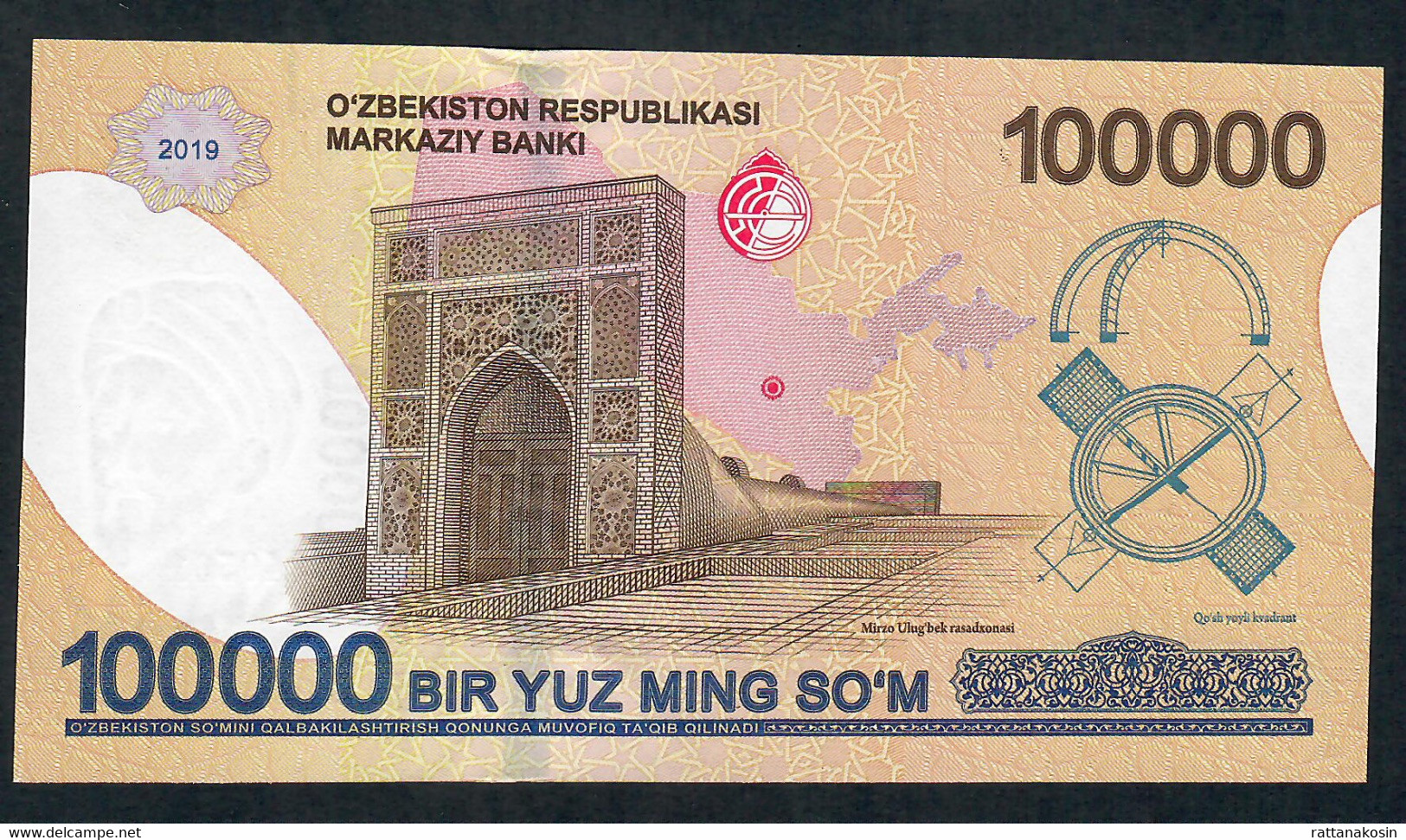 UZBEKISTAN NLP 100.000 Or 100000 SOM  2019 UNC. - Oezbekistan