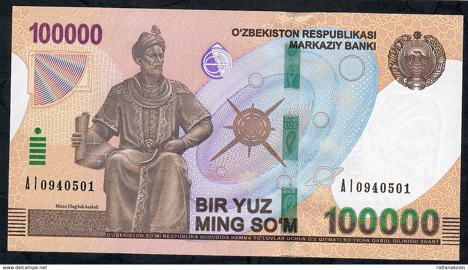 UZBEKISTAN NLP 100.000 Or 100000 SOM  2019 UNC. - Ouzbékistan