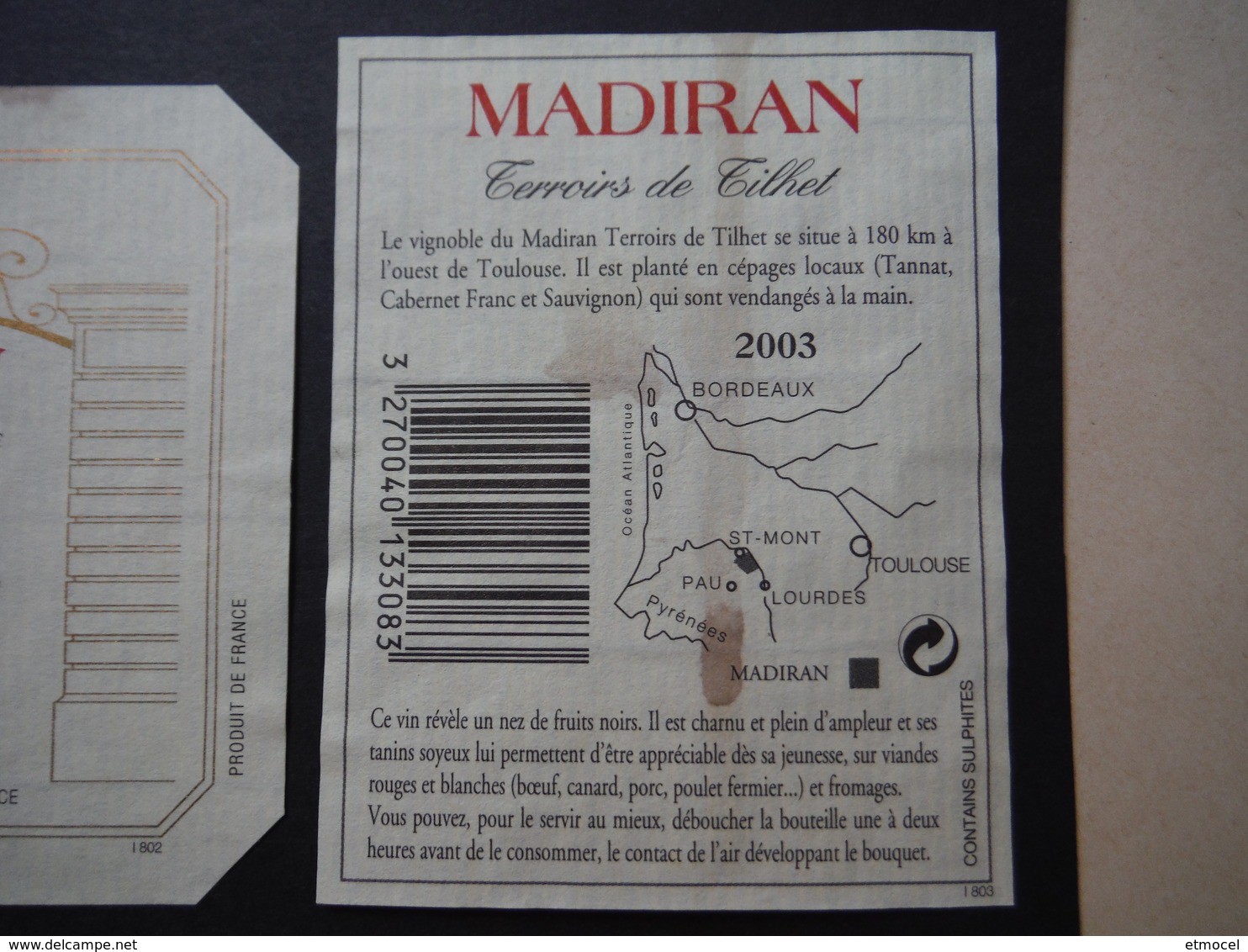 Madiran Terroirs De Tilhet 2003 - Producteurs Vignoble De Gascogne à St Mont - Madiran