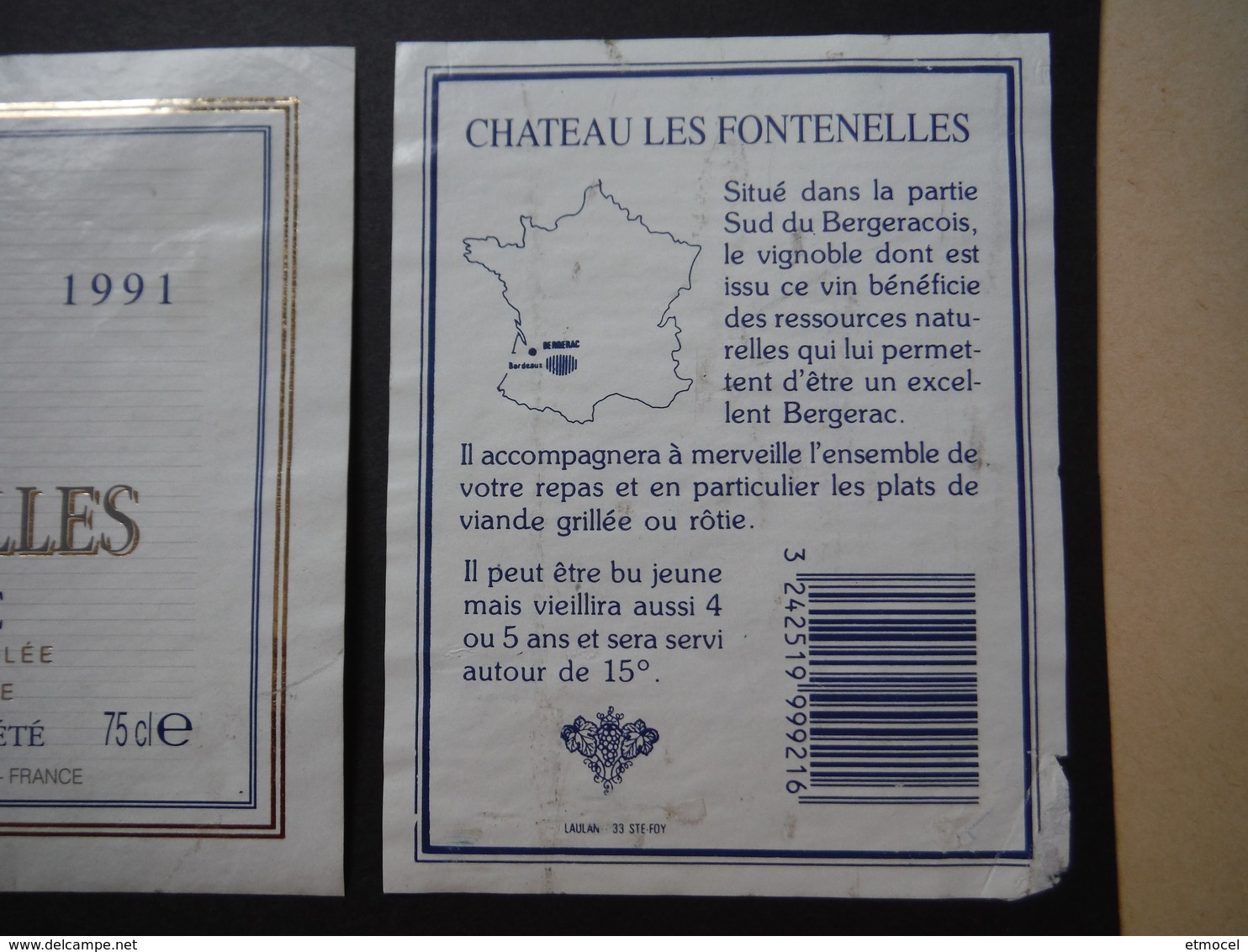 Bergerac Château Les Fontenelles 1991 - Viticulteurs Réunis à Sigoulès - Bergerac