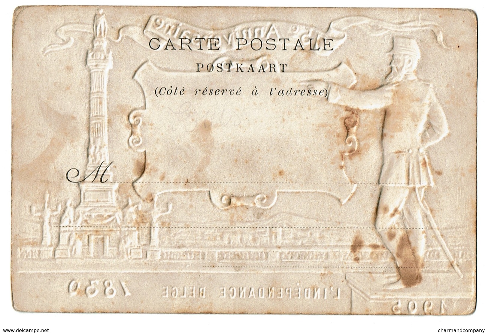 Carte Gaufrée - 75e Anniversaire De L'indépendance Belge 1830 - 1905 -  2 Scans - Autres & Non Classés