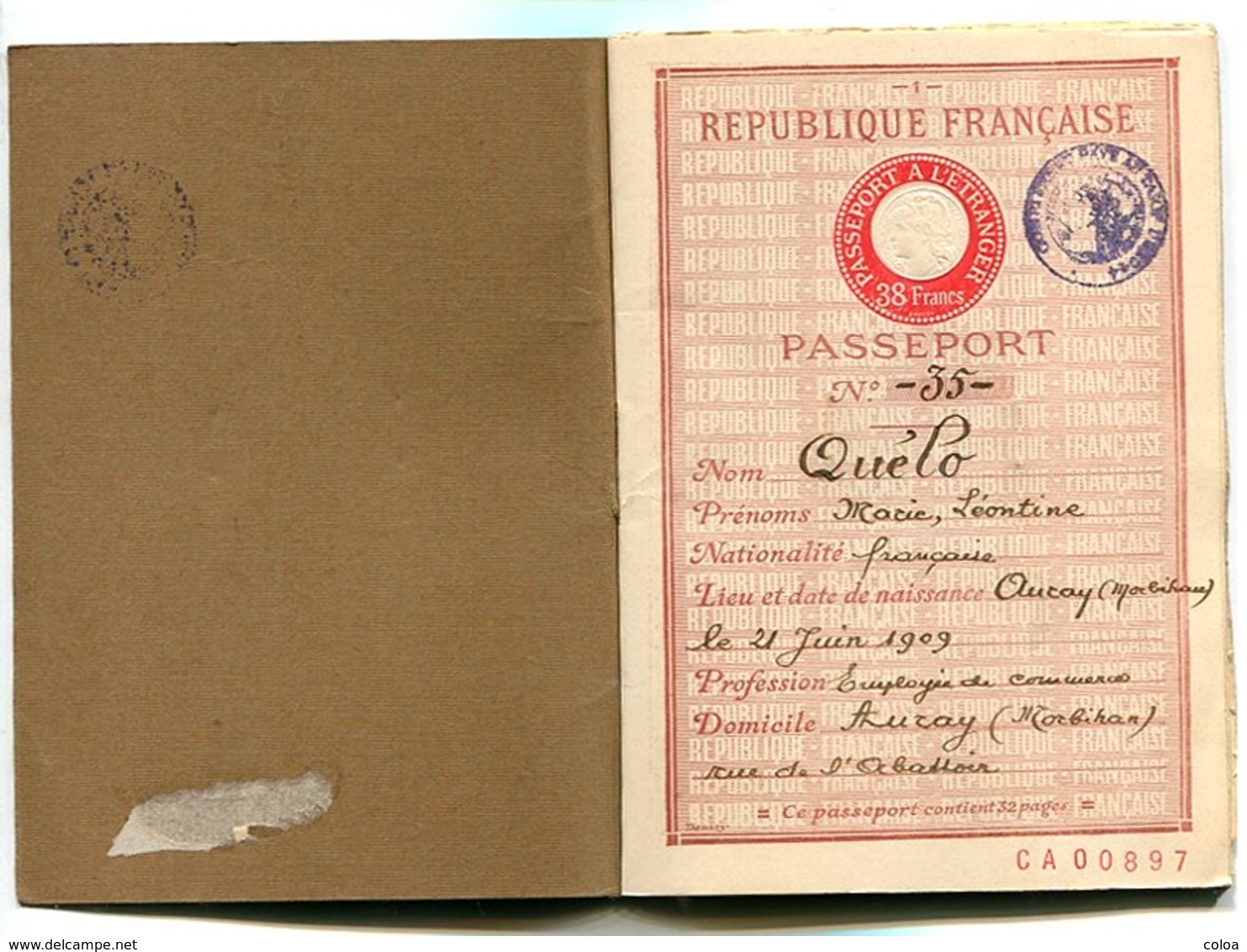 France Passeport 1948 - Non Classés