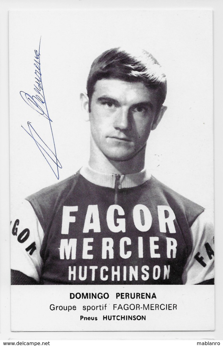 CARTE CYCLISME DOMINGO PERURENA SIGNEE TEAM FAGOR - MERCIER 1970 - Ciclismo