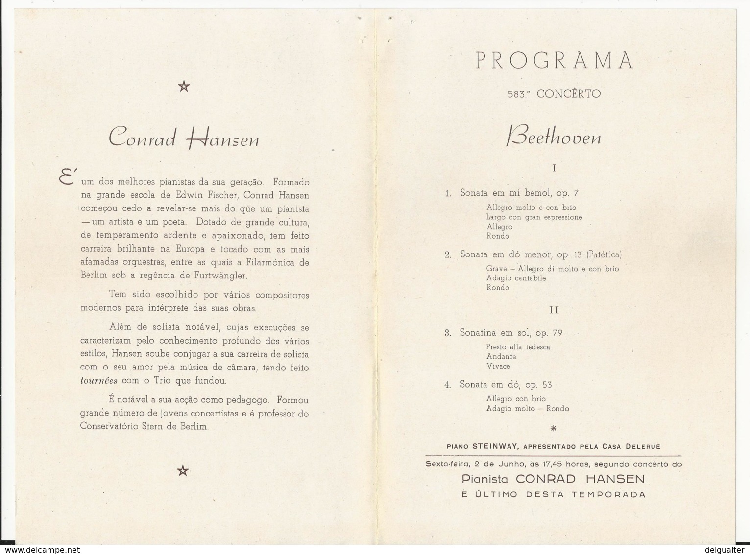 Program - Portugal - 31 Maio 1944 - Orpheon Portuense - Conrad Hansen - Programmes