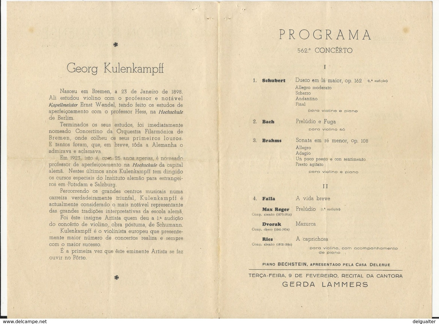 Program - Portugal - 25 Janeiro 1943 - Orpheon Portuense - Georg Kulenkampff - Programmes