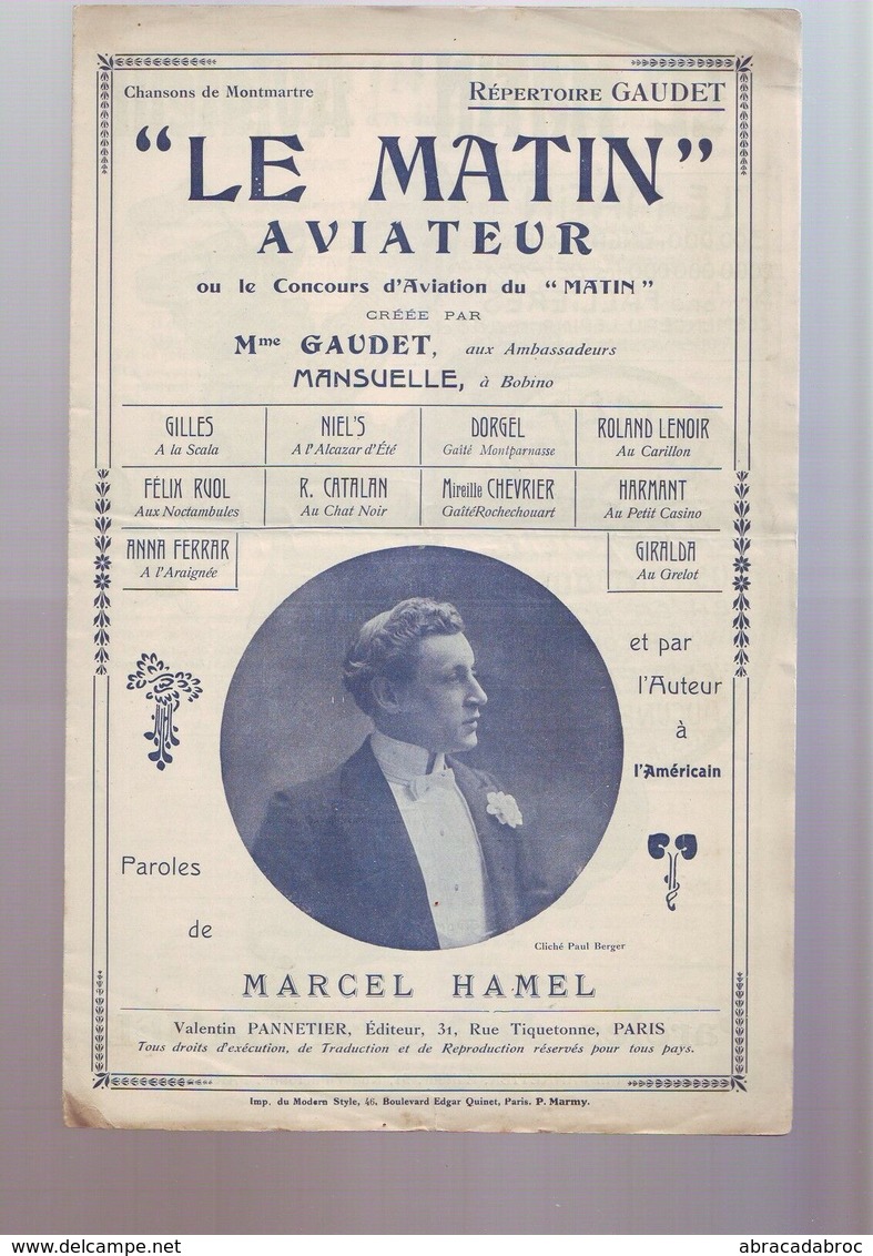 Partition Ancienne " Le Matin Aviateur " Repertoire Gaudet - Song Books