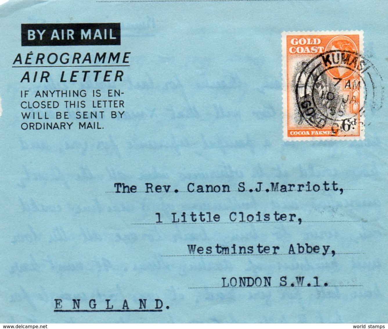 GOLD COAST 10/1/55 AIRLETTER - Côte D'Or (...-1957)